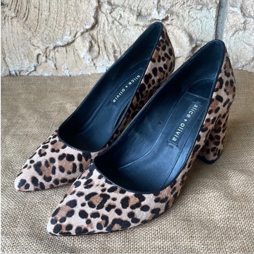 Alice & olivia block heel calf leather leopard print By Stacey bendet 8 1/2